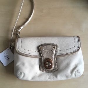 Coach Cream & Gold Leather Clutch Wristlet